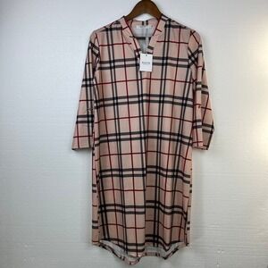 Women's‎ Blush Beige Check Shift Dress Tunic Plaid Work Casual Size M
